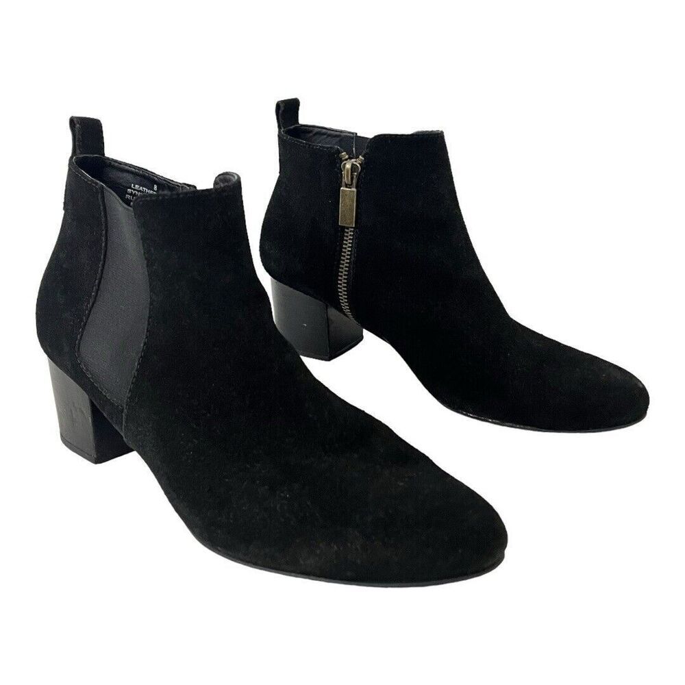 Able Womens Size 8 Black Suede Side Zip Ankle Boot Bootie